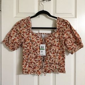 Kit + Sky Orange Floral Top NWT $59